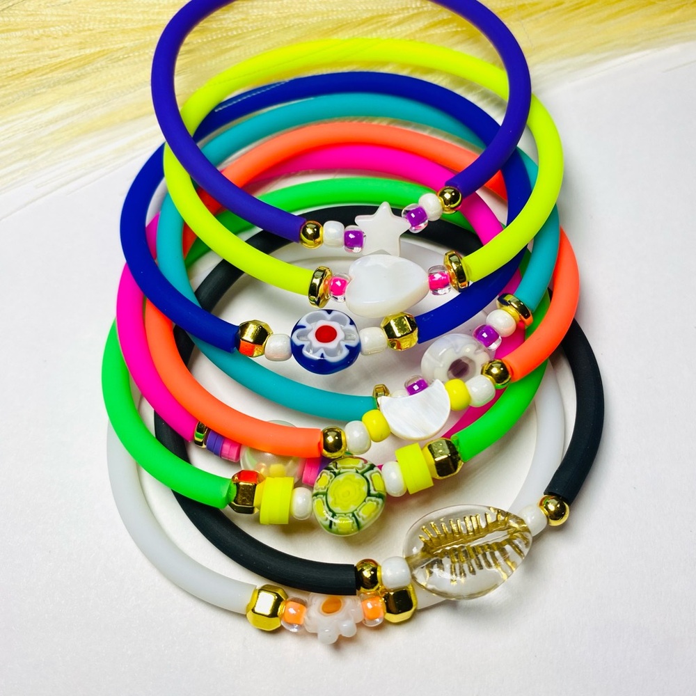 9 Silicone Stretch Bracelets — Neon Multicolor